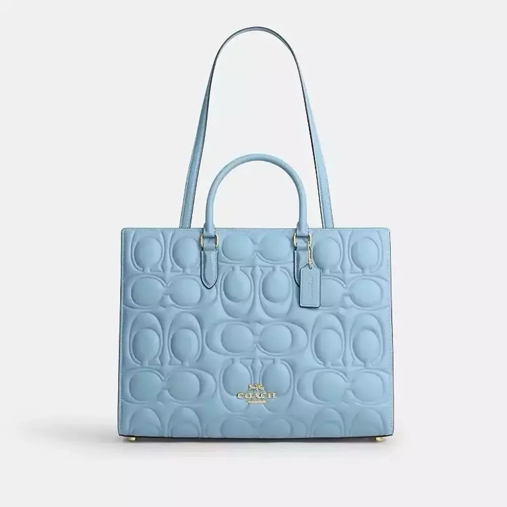 NWT Coach Maggie Large Tote Bag in Signature CY672 smooth leather Gold/Azure